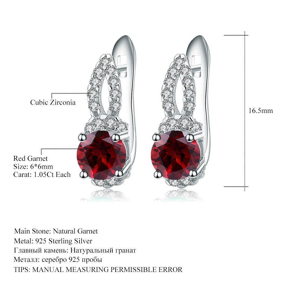 Fashion Natural Topaz Stud Earrings Earrings Light Luxury Personality s925Silver Inlaid Natural Sapphire Stud Earrings