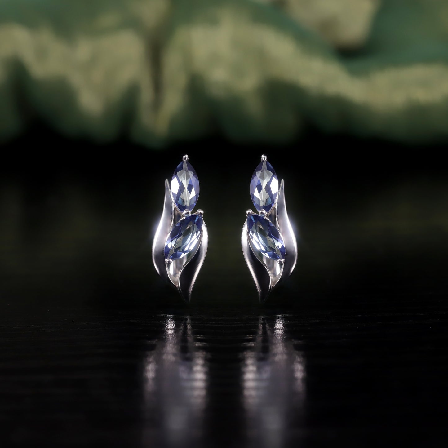 Leaf Arc-Shaped Natural Topaz Earrings s925Sterling Silver Inlaid Crystal Small Delicate Earrings for Women