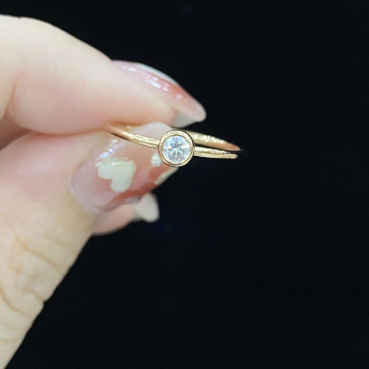 Classic and Simple18k Gold Inlaid Cultivated Diamond Ring0.1Carat Rose Gold Small k Women's Gold Ring