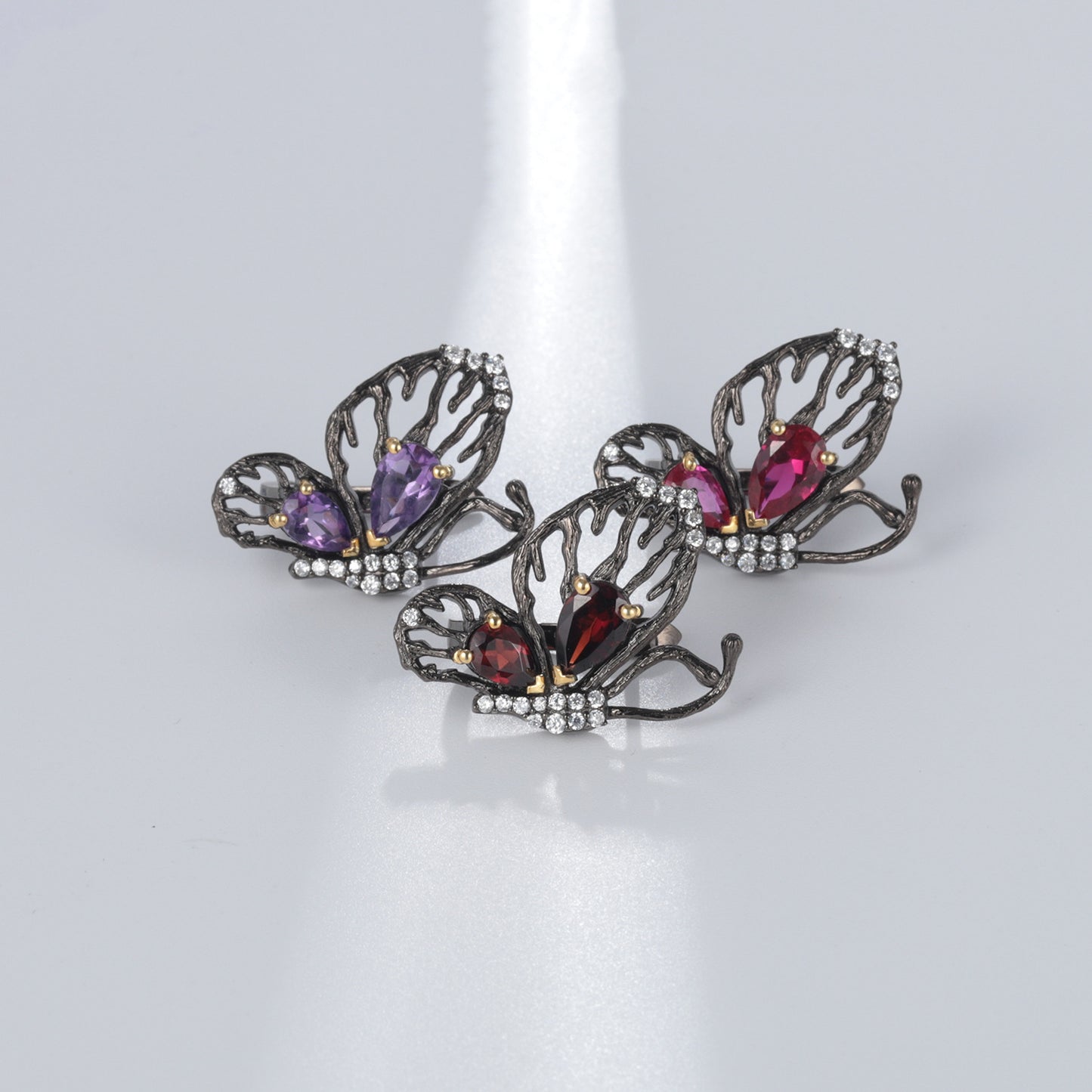 Designer Natural Garnet Earrings Butterfly Unique Design s925Sterling Silver Inlaid Gemstone Stud Earrings