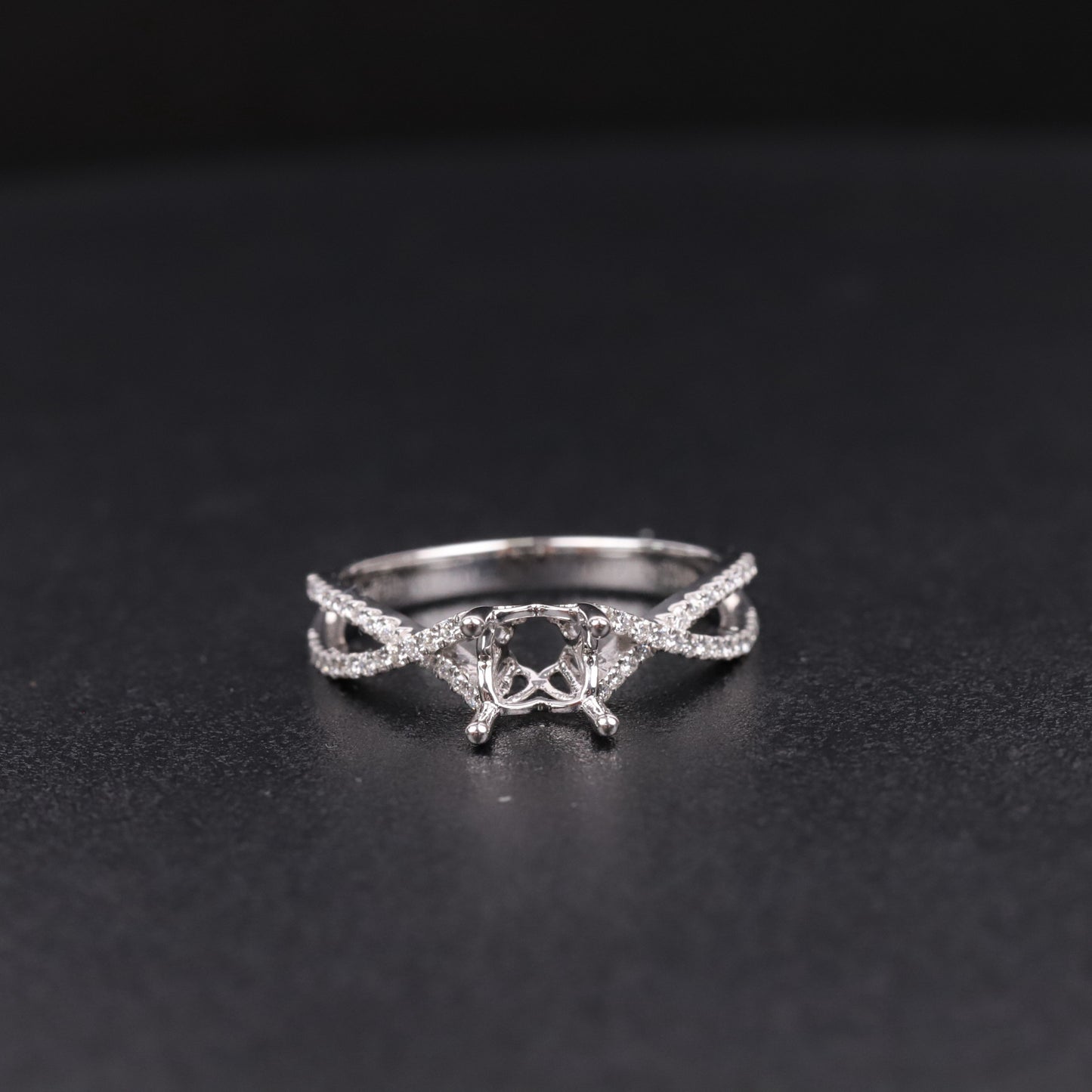 Classic and Simple14-Prong Micro Pave Ring Setting Full Body9/10/14/18k White Gold Diamond Ring Setting