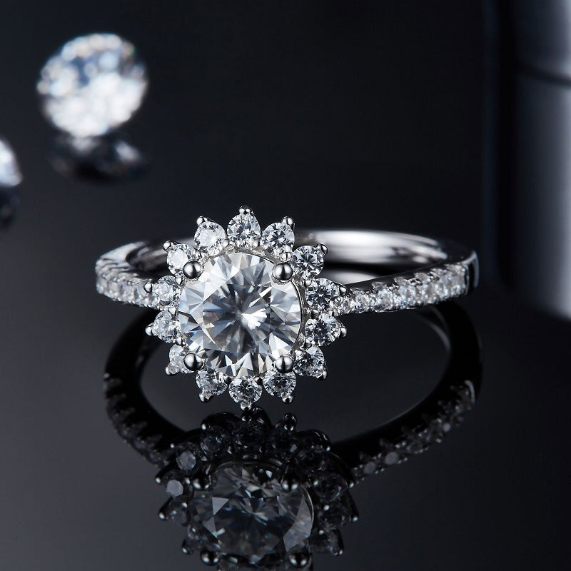 New Sunflower Natural Style Belt GRA Certificate Moissanite Ring s925Sterling Silver Inlaid1Carat Moissanite Ring