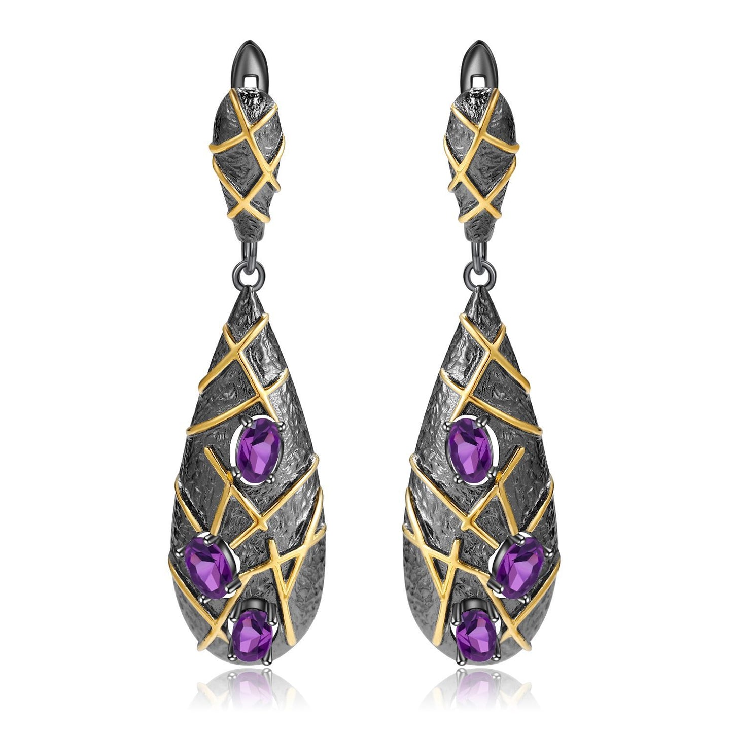 Italian Craft Designer Earrings Vintage Style with a Sense of Sophistication s925Silver Natural Amethyst Stud Earrings