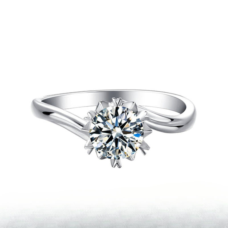 Twist Arm Classic Snowflake Moissanite Ring for Women Korean Fashion s925Silver Inlay1Carat D Colorful Moissanite Ring