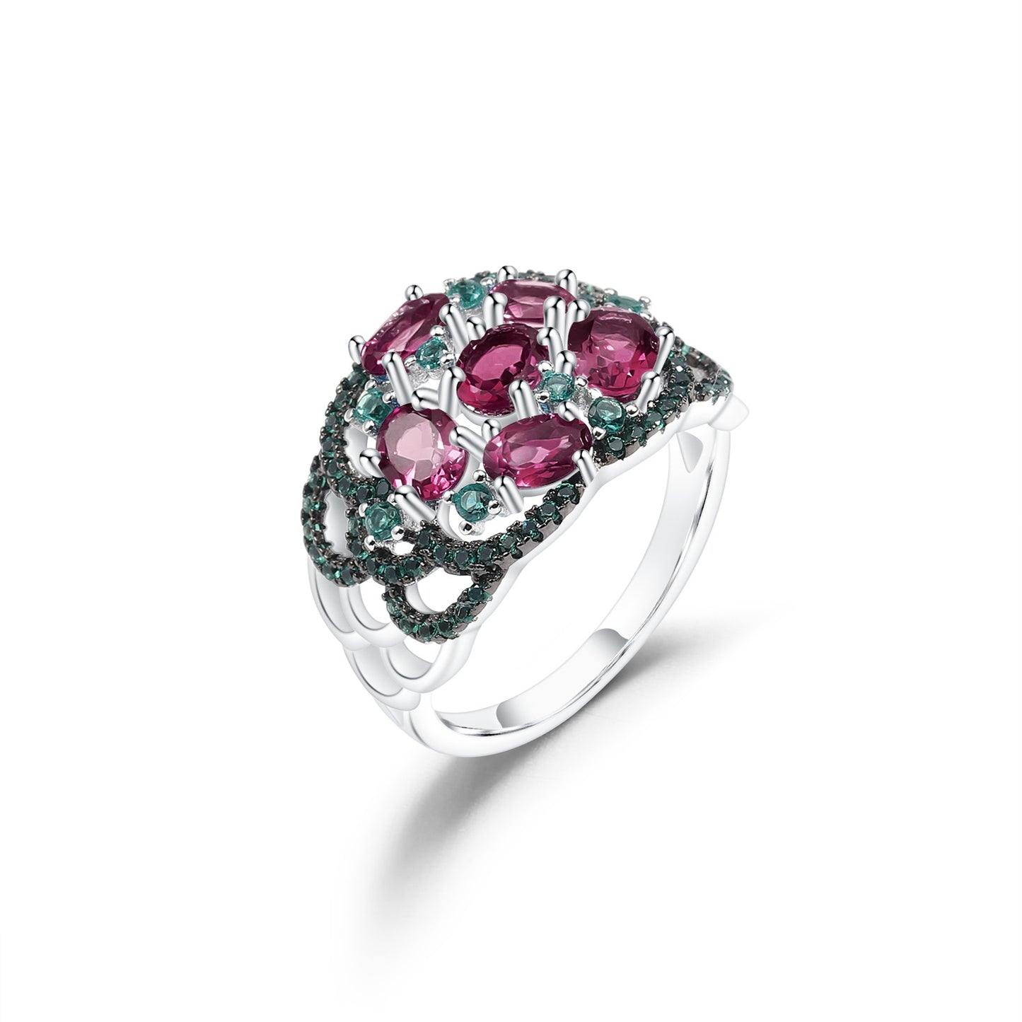 Luxurious and High-End Natural Rose Pomegranate Ring with a Sense of Design Prosperous Series s925Silver Inlaid Gemstone Ring