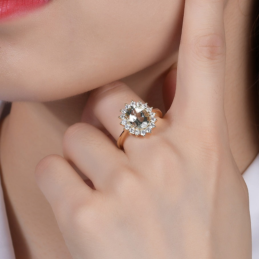 Natural Gemstone Green Amethyst Ring Fashionable and Luxurious Design Sense s925Silver plating14k Gold Inlaid Gemstone Ring