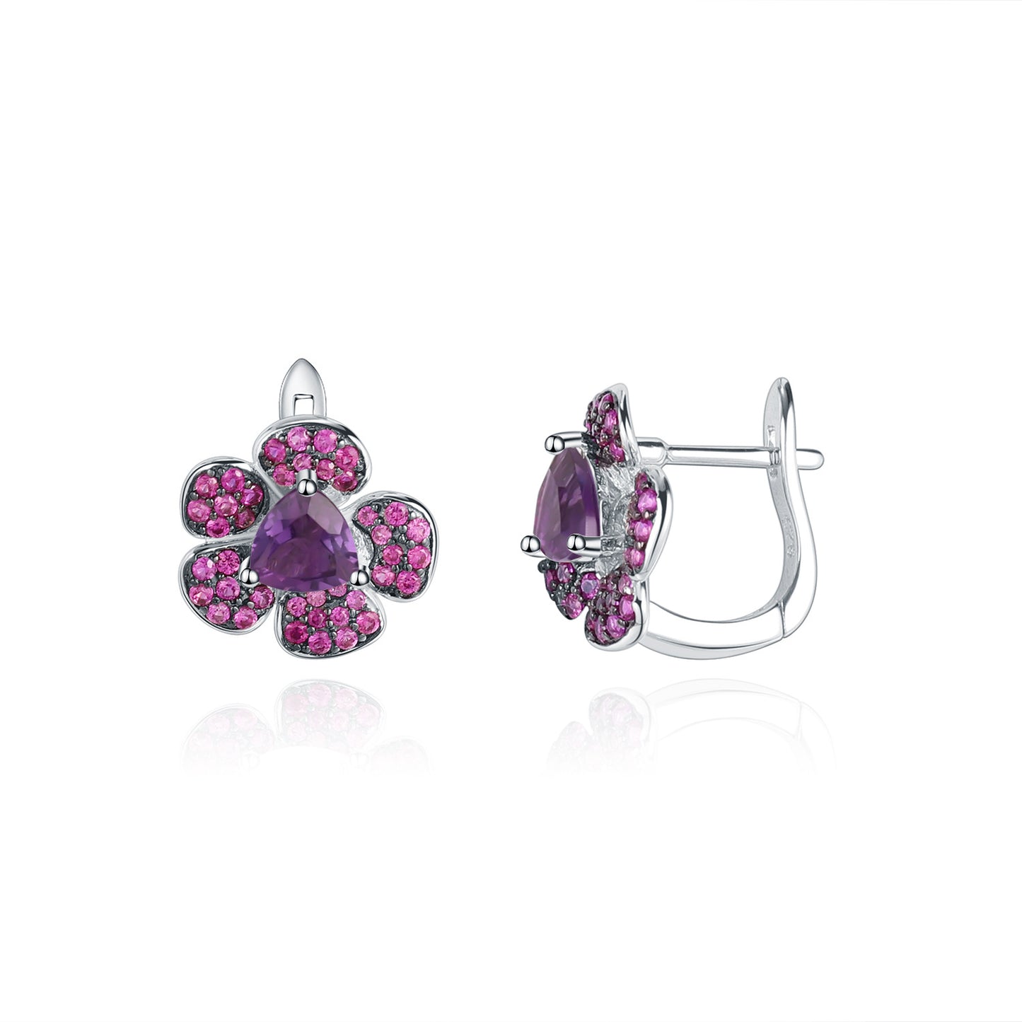 Designer Natural Gemstone Earrings with Natural Floral Style ins Wind s925Silver Amethyst Stud Earrings