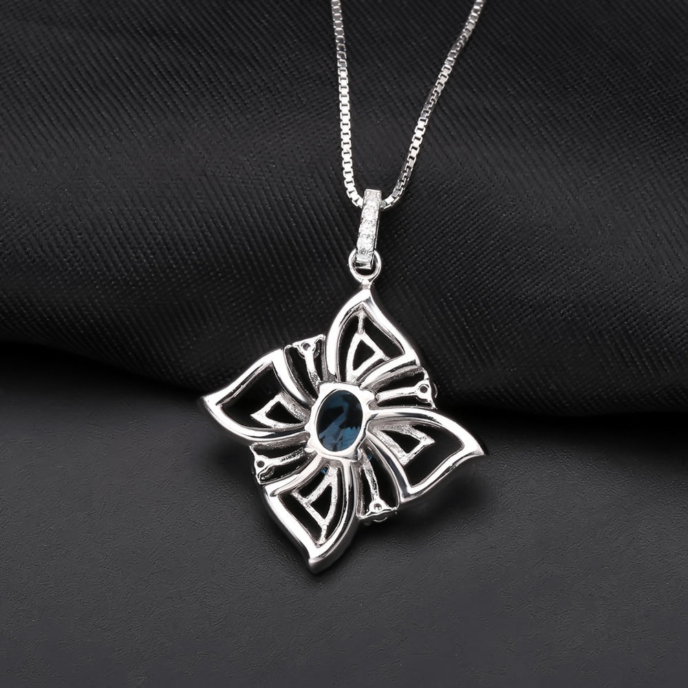 Design Light Luxury Jewelry Topaz Inlaid Sterling Silver Necklace Niche Design Petals Natural Colored Gems Pendant