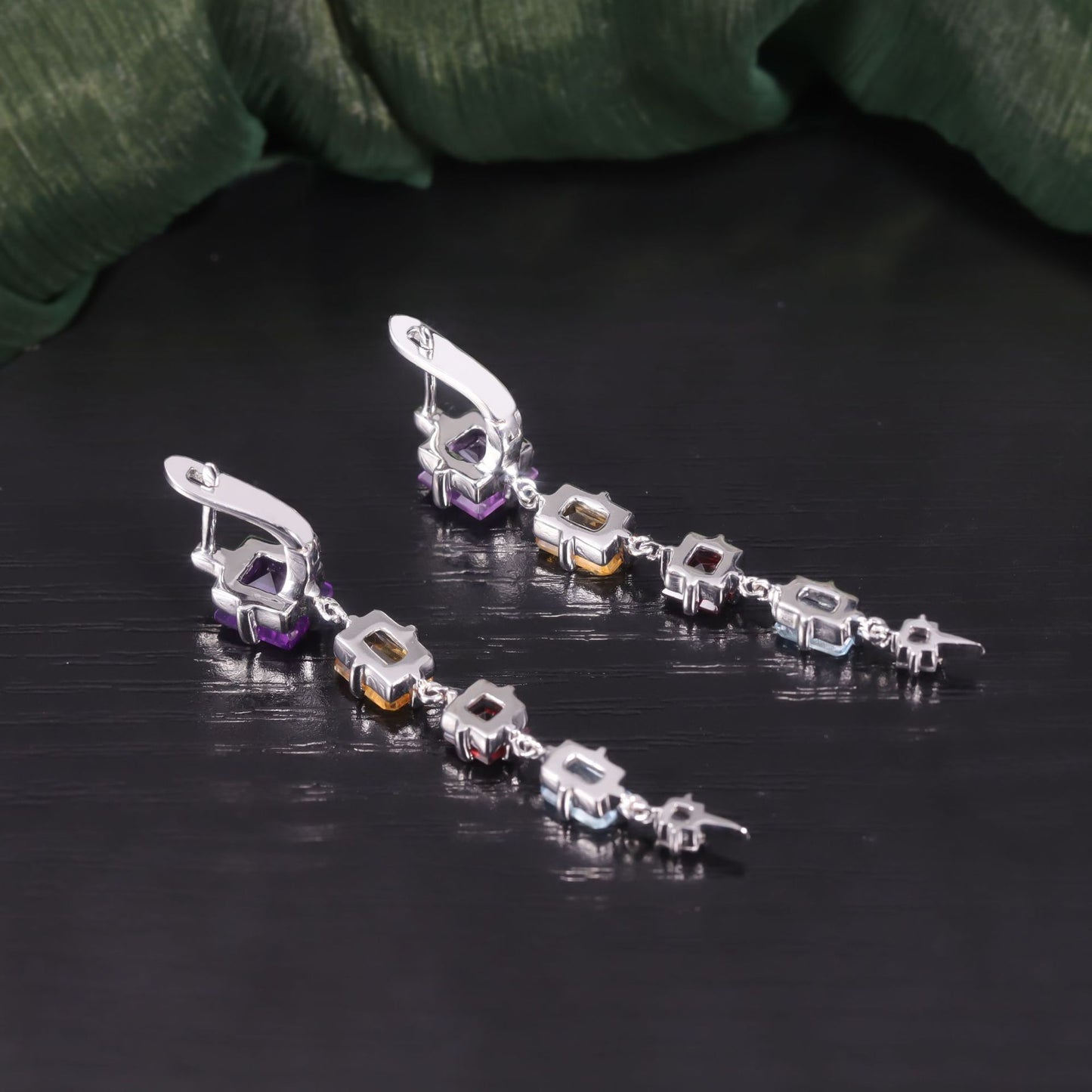 Unique Mid-Length Style s925Sterling Silver Inlaid Natural Topaz Crystal Earrings Colorful Gemstone Earrings New Style for Women