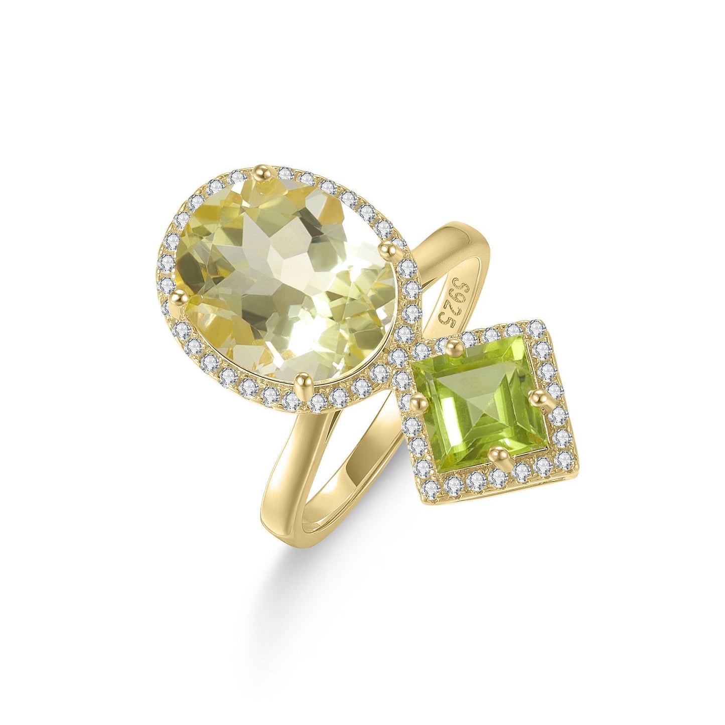 Fresh and Elegant Topaz Ring Moonstone s925Sterling Silver Inlaid Natural Peridot Candy Color Ring New Style