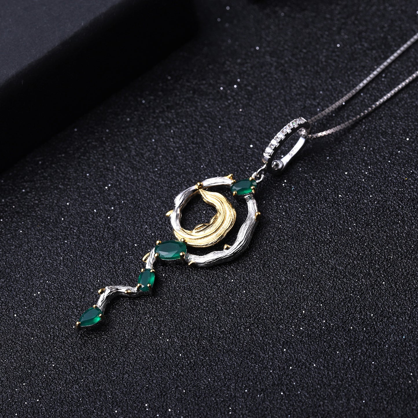 Secret Garden High-End Pendant Natural Style Designer Edition s925Sterling Silver Inlaid Green Agate Necklace Pendant