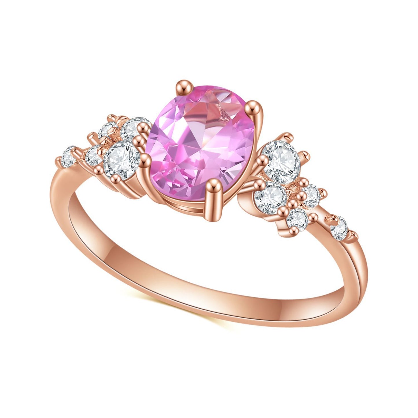 Jewelry S925Sterling Silver Inlaid Pink Corundum Ring Fashionable Simple Luxury Rose Gold Ring