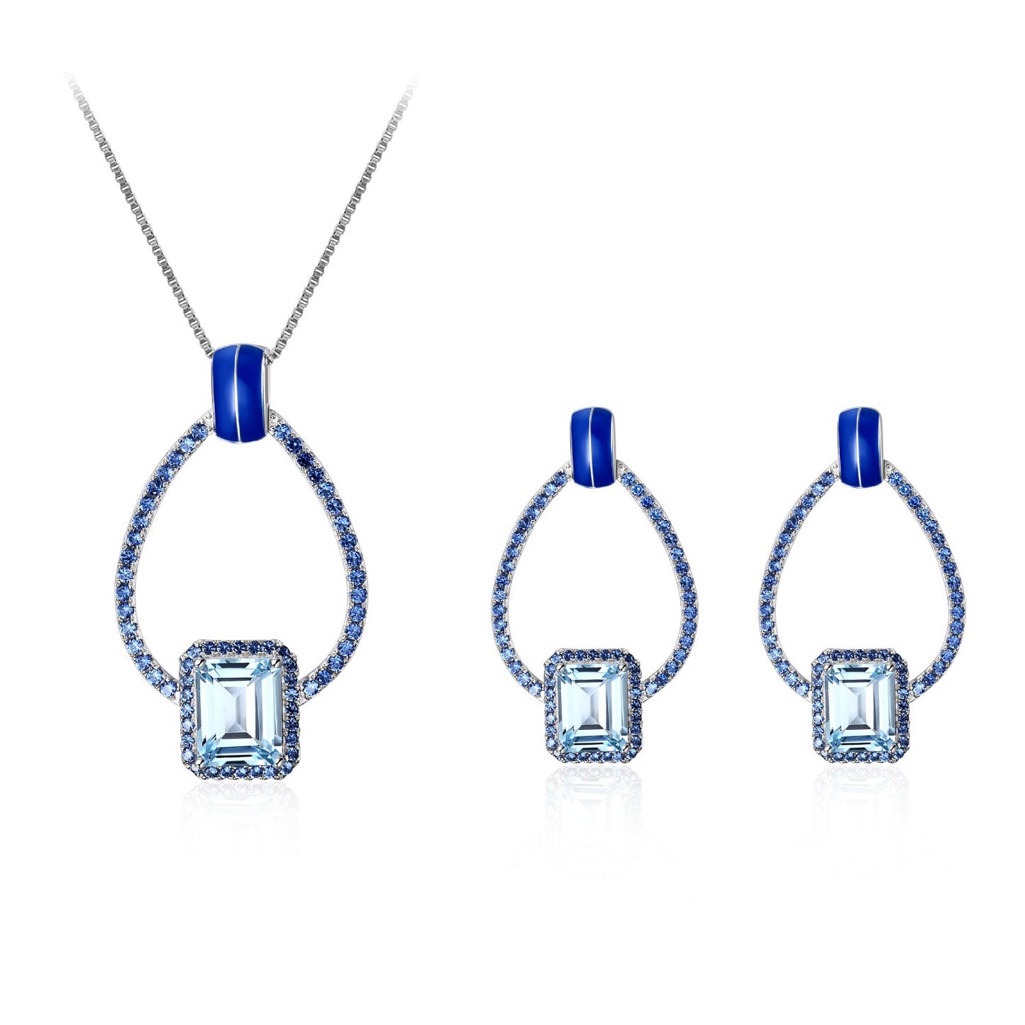 Vintage Style Jewelry Design Long Necklace s925Silver Inlaid Natural Gemstone Topaz Necklace Pendant