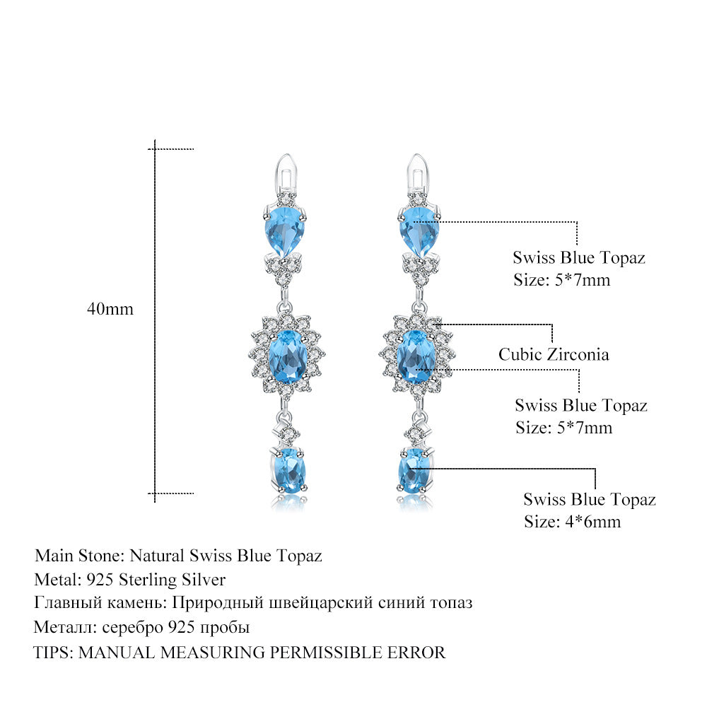 Luxurious Design Natural Gemstone Topaz Earrings Advanced Sense925Silver Inlaid Natural Gemstone Earrings