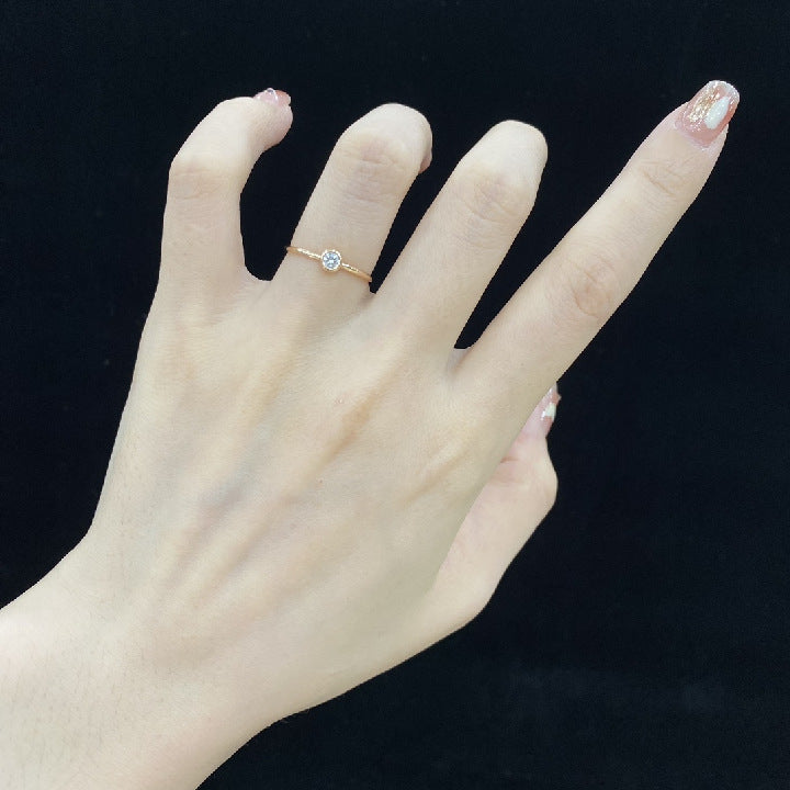 Classic and Simple18k Gold Inlaid Cultivated Diamond Ring0.1Carat Rose Gold Small k Women's Gold Ring