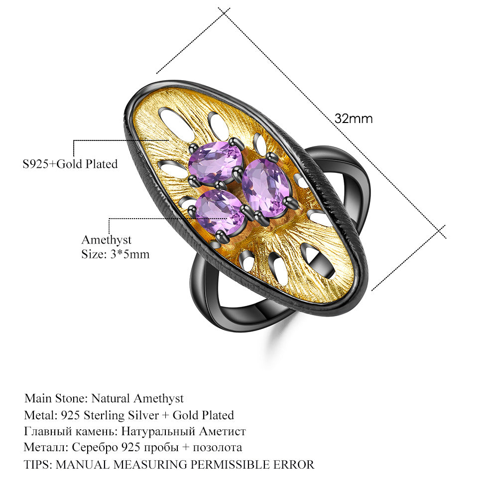 Italian Craft Designer Gemstone Ring Natural, Unique, and High-end Feel925Silver Natural Amethyst Ring