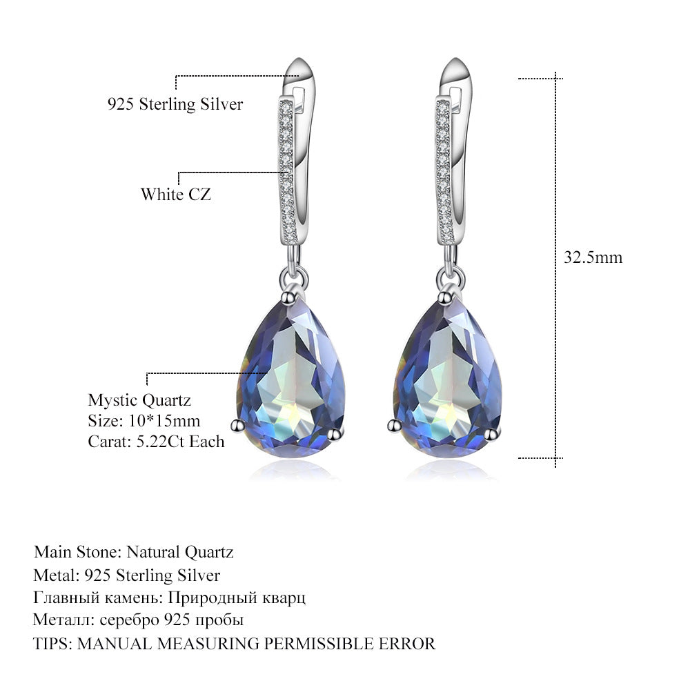 Fashion Style Colorful Gemstone Stud Earrings Water Drop Pear Shape Coated Crystal s925Silver Earrings Jewelry