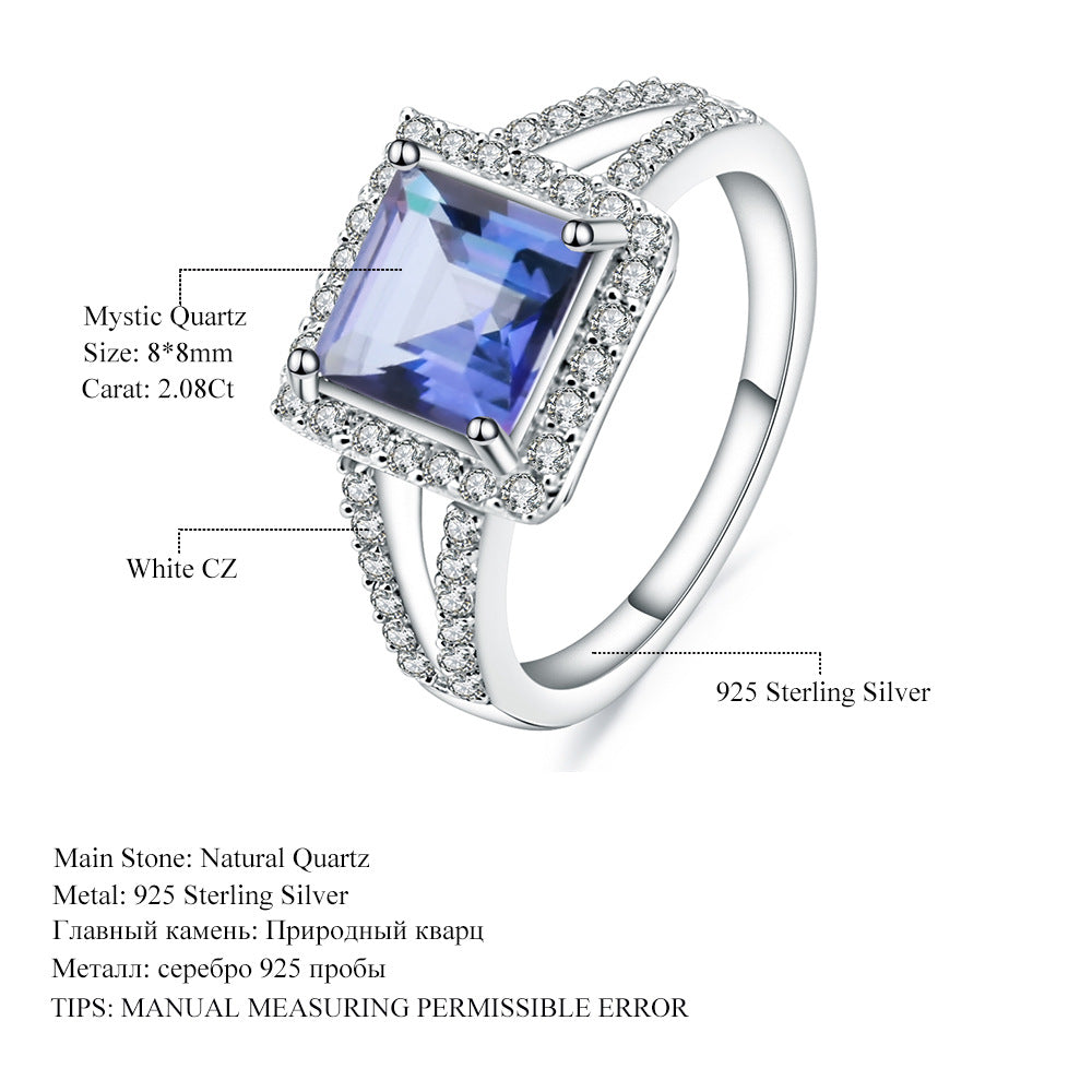 Factory Direct Supply Colorful Gemstone Ring for Women, Light Luxury, Simple and Fashionable Gemstone s925Silver Inlaid Crystal Ring