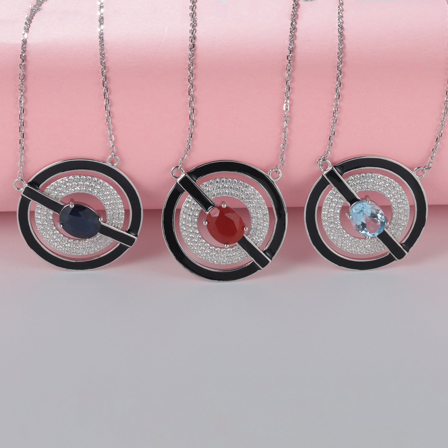 Designer Natural Topaz Enamel Pendant Unique Circular Design925Silver Color Gemstone Necklace Pendant