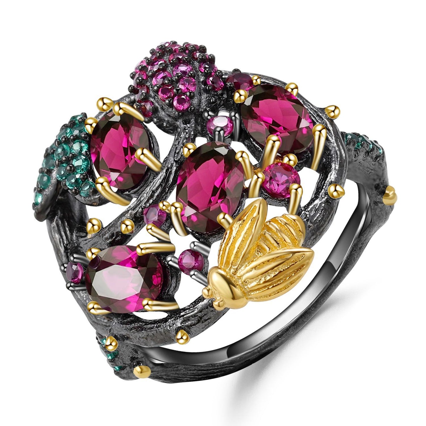 Secret Garden Designer Model Gemstone Ring Natural Wind Flower Design s925Sterling Silver Natural Rose Ring