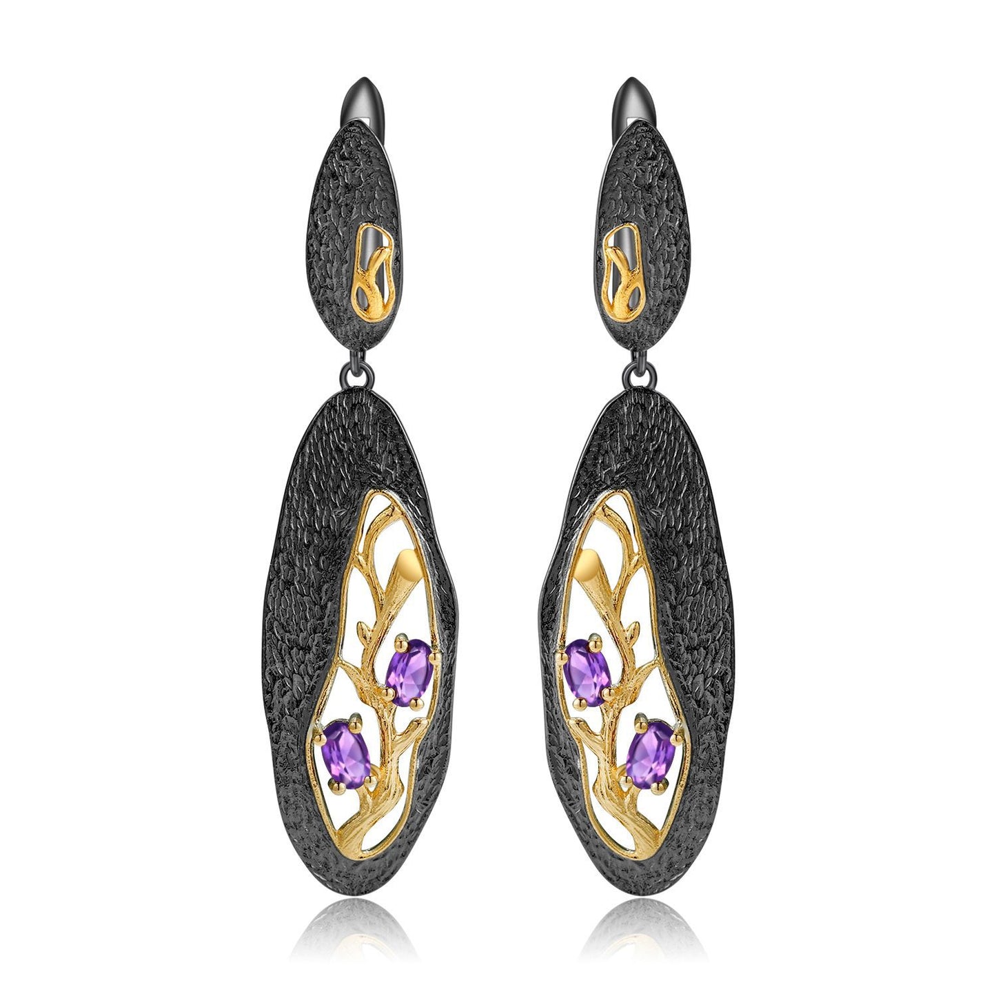 Secret Garden Designer Earrings Clip Branch High-end Feel s925Silver Natural Rose Garnet Stud Earrings