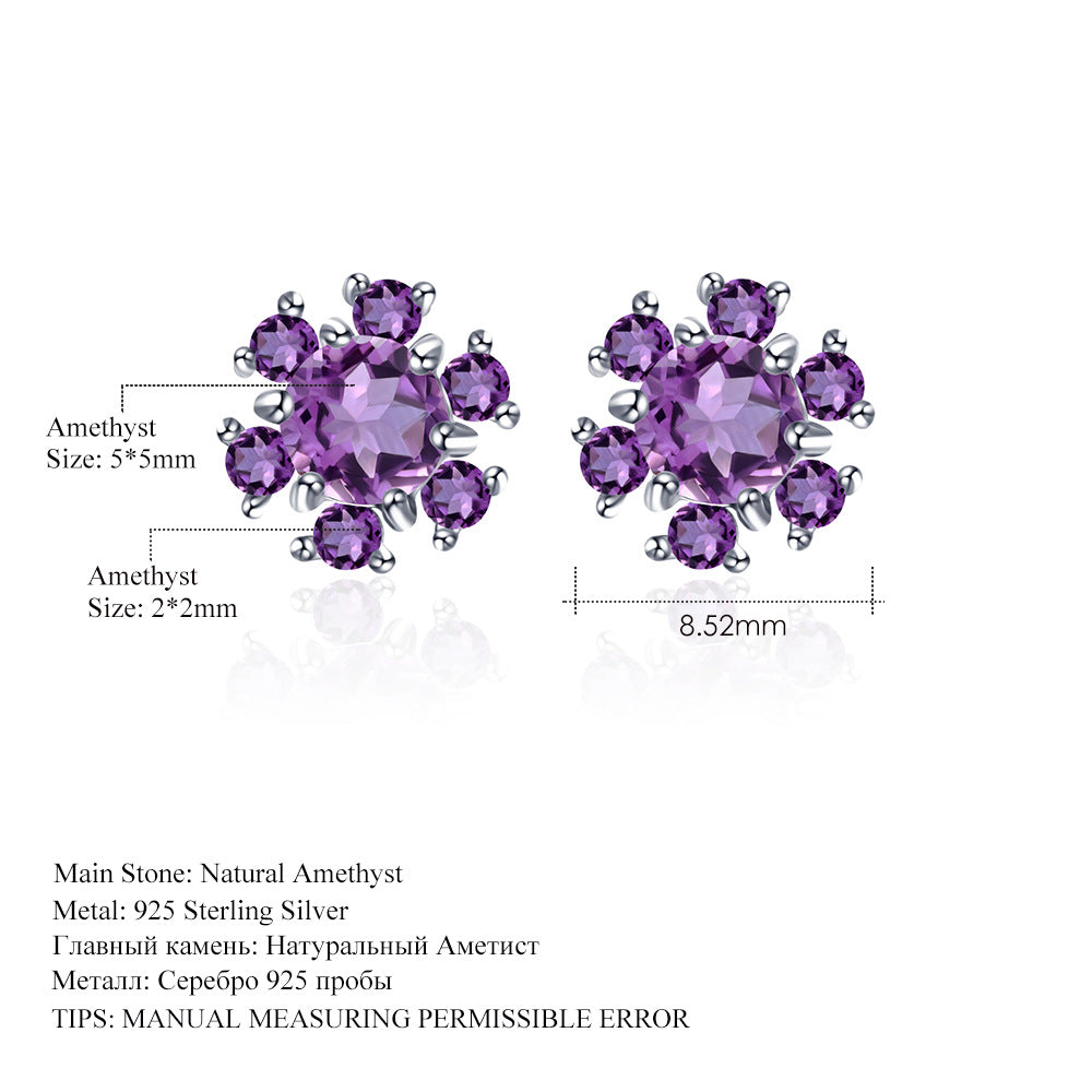 In Stock Fashion Simple Temperament Eardrops Popular s925Sterling Silver Inlaid Natural Colored Gems Earrings Earrings