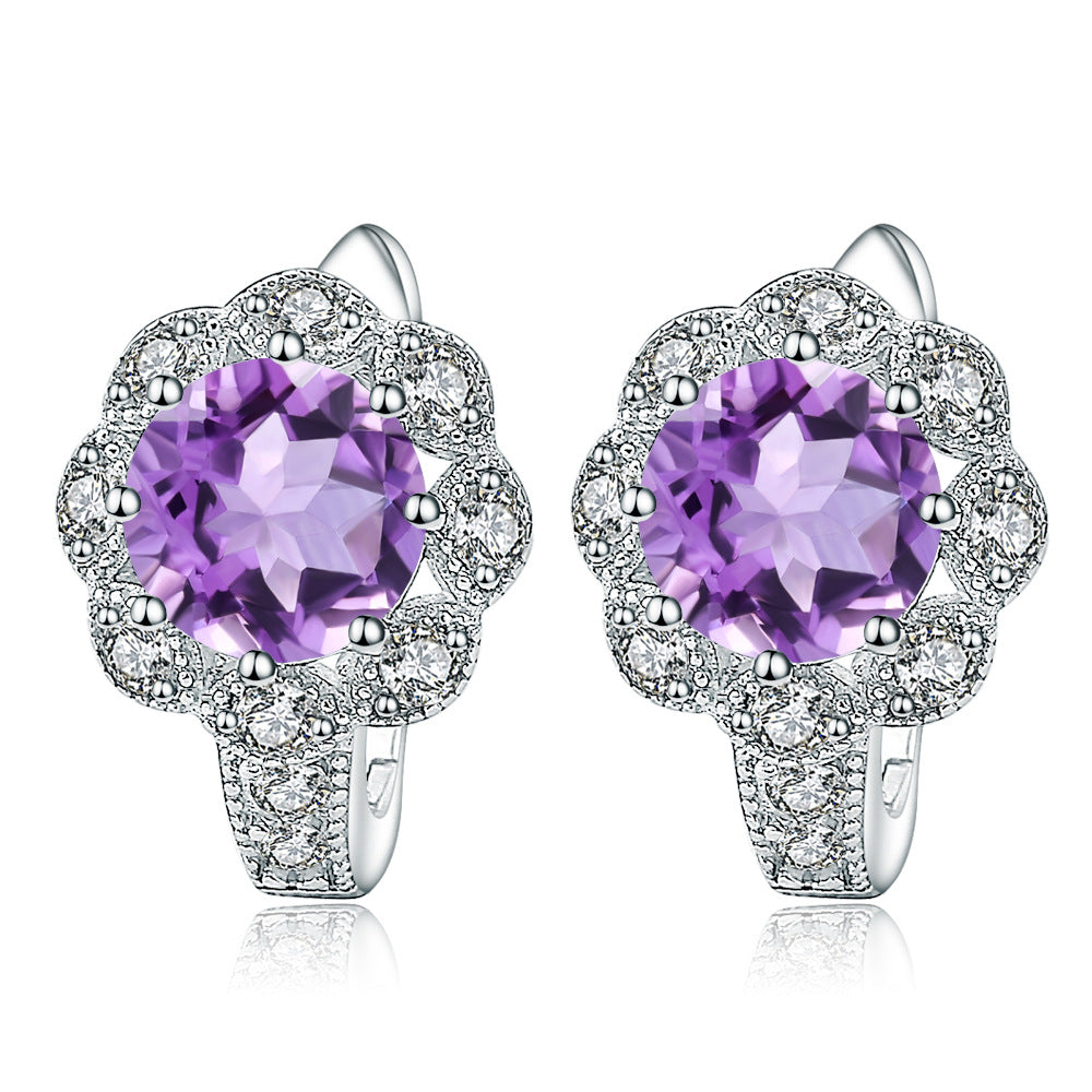 Natural Amethyst Earrings Jewelry Fashionable, Luxurious, and Simple s925Silver Inlaid Natural Gemstone Earrings Earrings