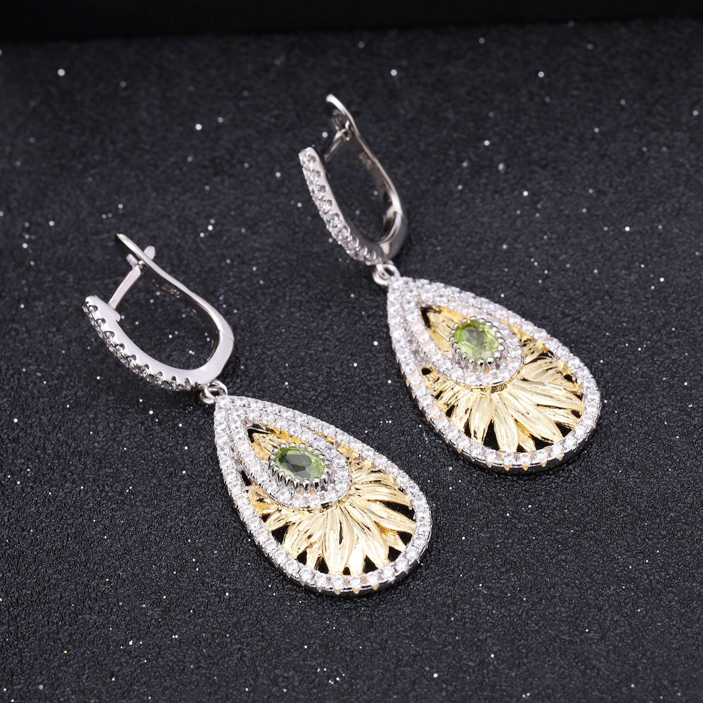 Italian Craft Jewelry Designer Earrings Natural Style Design925Silver Natural Olive Gemstone Earrings