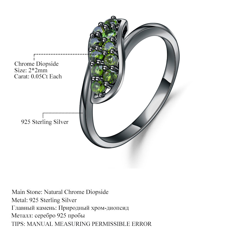 Fashionable Natural Sapphire Ring Personality s925Sterling Silver Inlaid Colorful Gemstone Diopside Ring