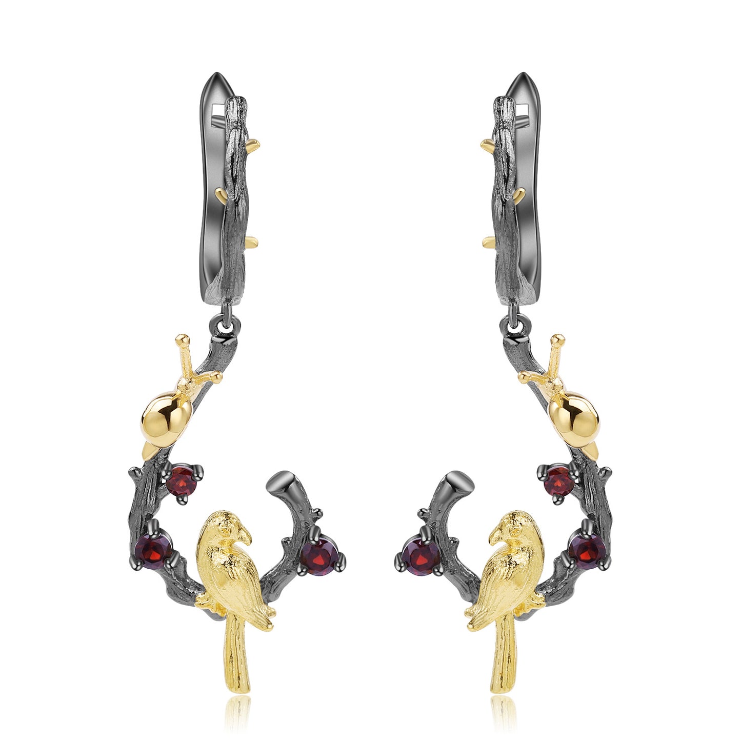 Secret Garden Designer Gemstone Earrings Natural Style Little Bird Design925Silver Natural Gemstone Earrings