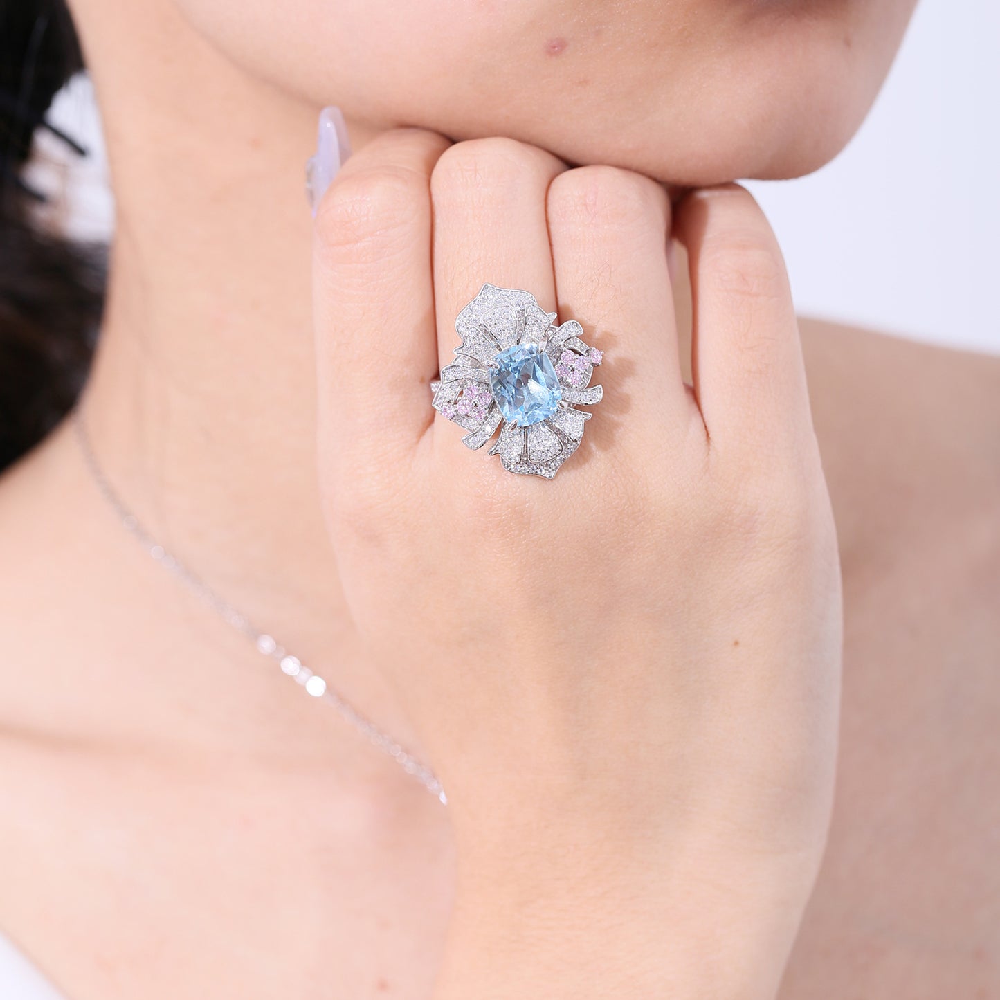 Statement Gemstone Ring with Large Carat Size s925Sterling Silver Natural Topaz Purple Yellow Crystal Ring Luxurious