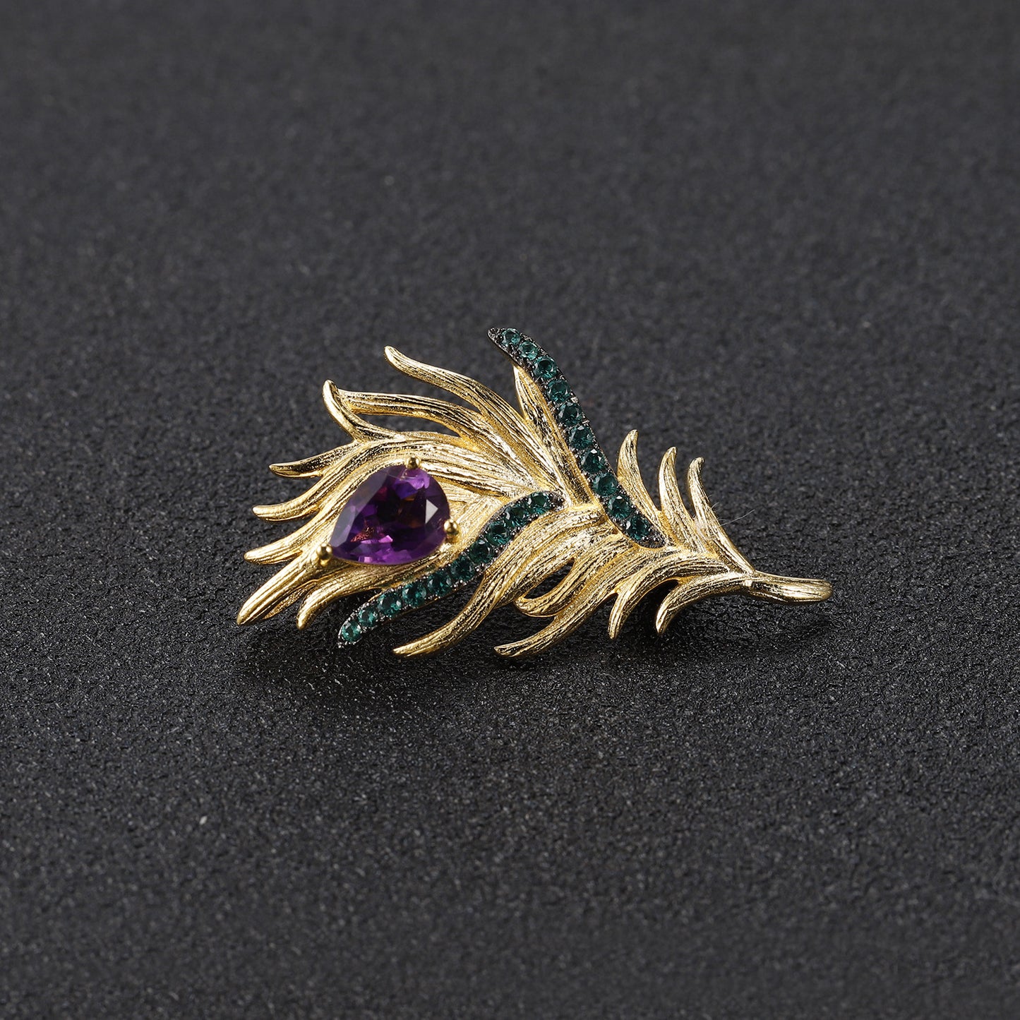 Feathers of the Luo Bird Designer Natural Amethyst Feather Brooch Sophisticated Design s925Sterling Silver Brooch