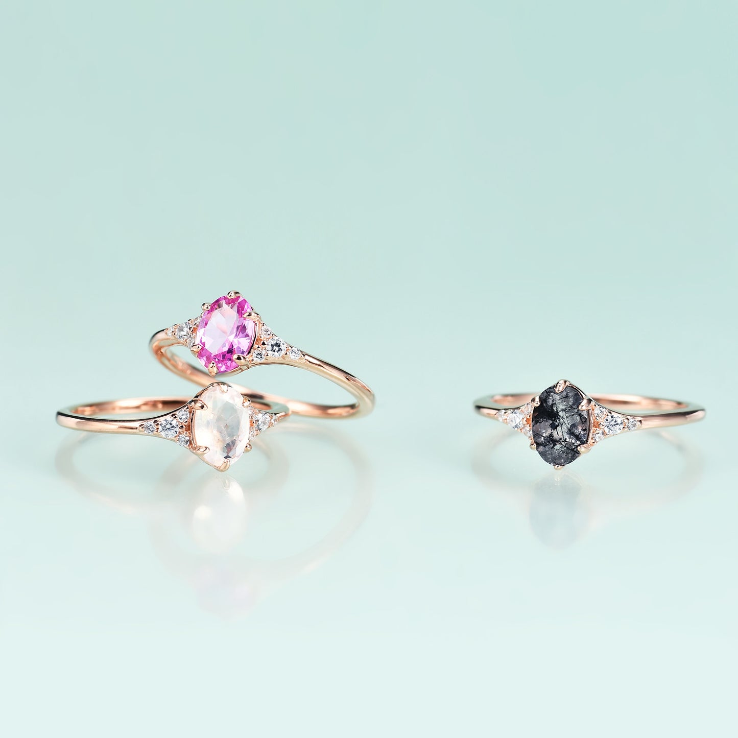 Fashion s925Sterling Silver Inlaid Natural Cream Blue Moonstone Ring Elegant Fine Craftsmanship Rose Gold Ring