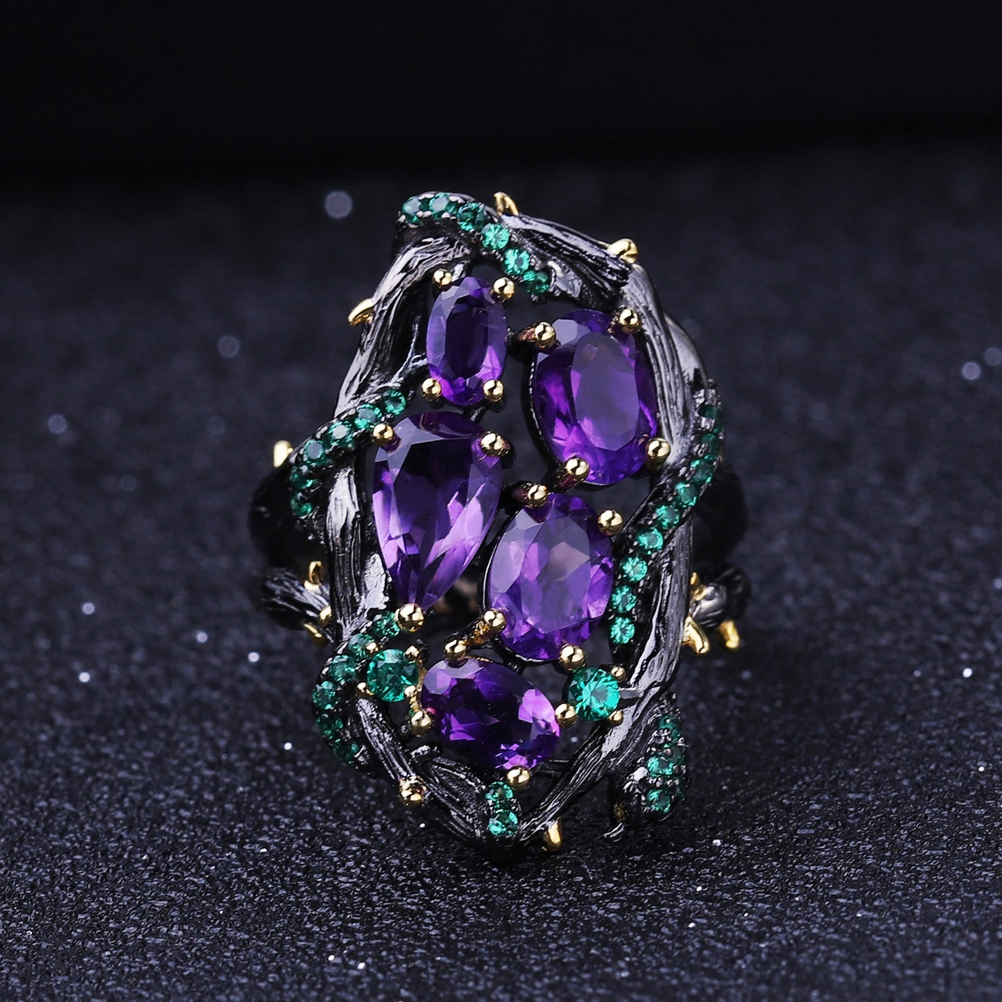 Italian Craft Designer Gemstone Ring Natural Style S925Silver Natural Gemstone Amethyst Ring