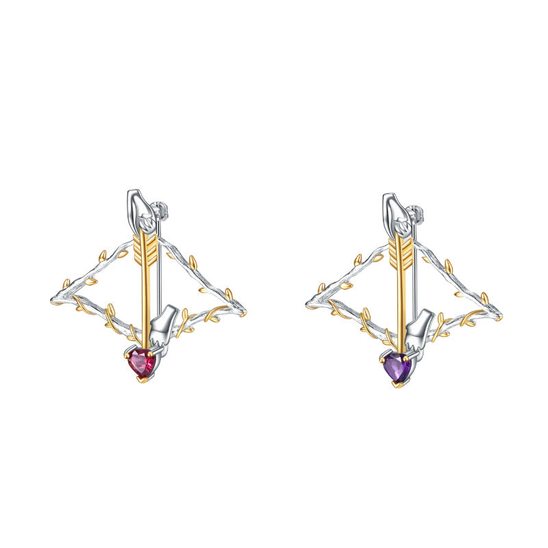 Cupid Bow and Arrow Design Natural Gemstone Brooch s925Silver Inlaid Garnet Brooch Pendant Dual-use Style