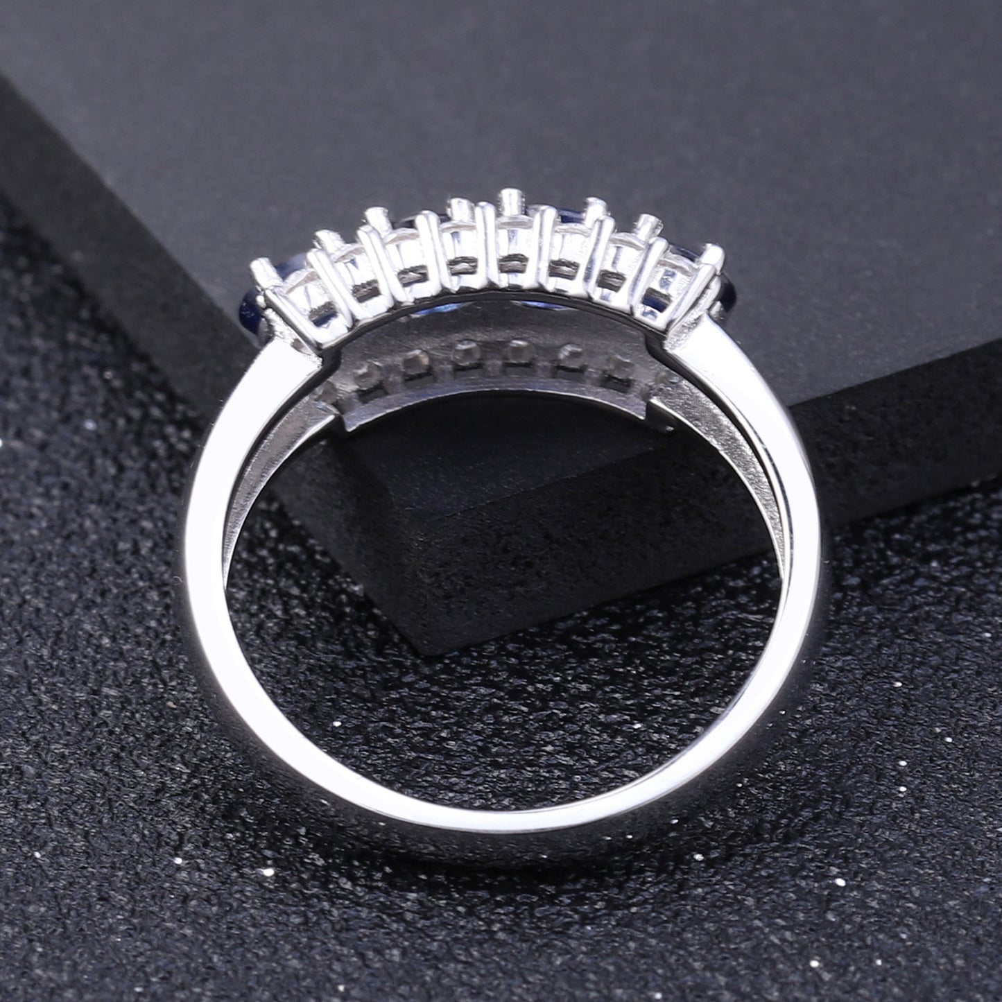 New Luxury High-End Natural Sapphire Ring Fashion Design One-Word Row s925Silver Inlaid Gemstone Ring