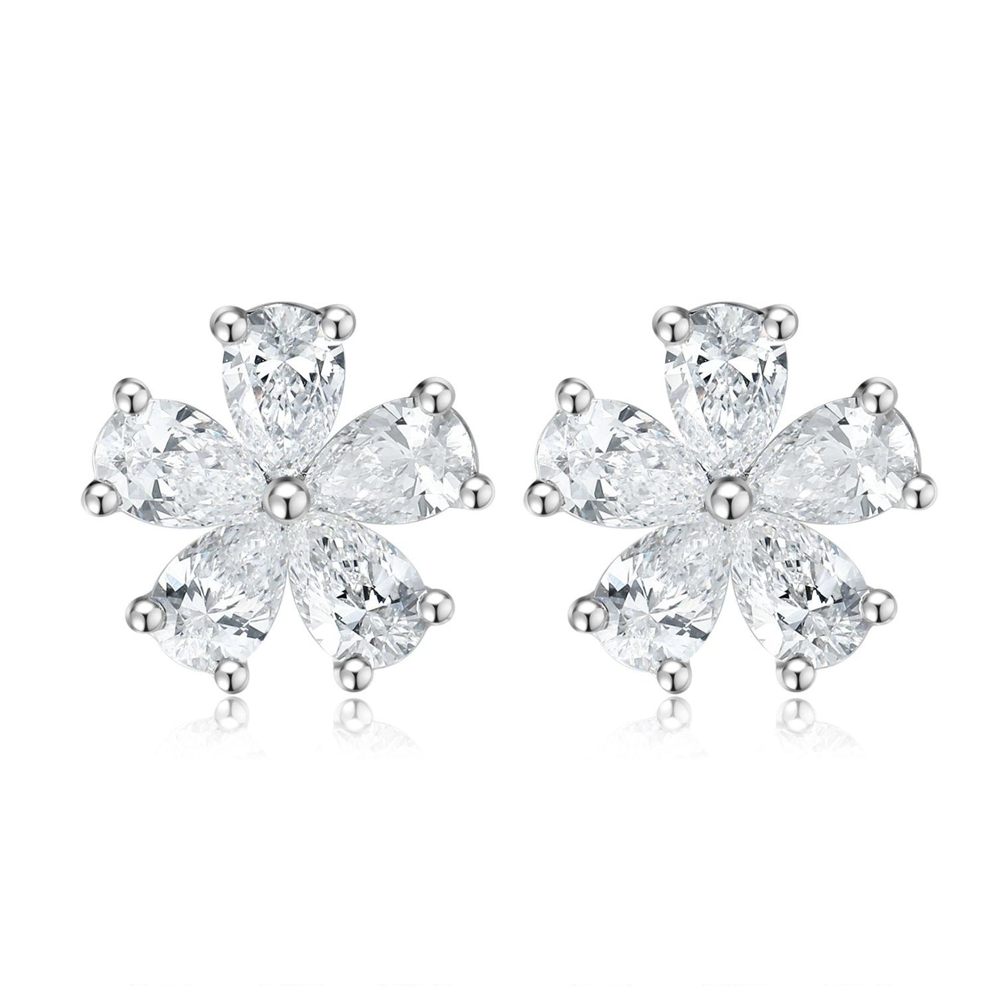 Five-petal Flower Diamond Stud Earrings18k Gold Inlaid Cultivated Diamond Earrings Pear-Shaped Small Diamond Platinum Stud Earrings ins Wind