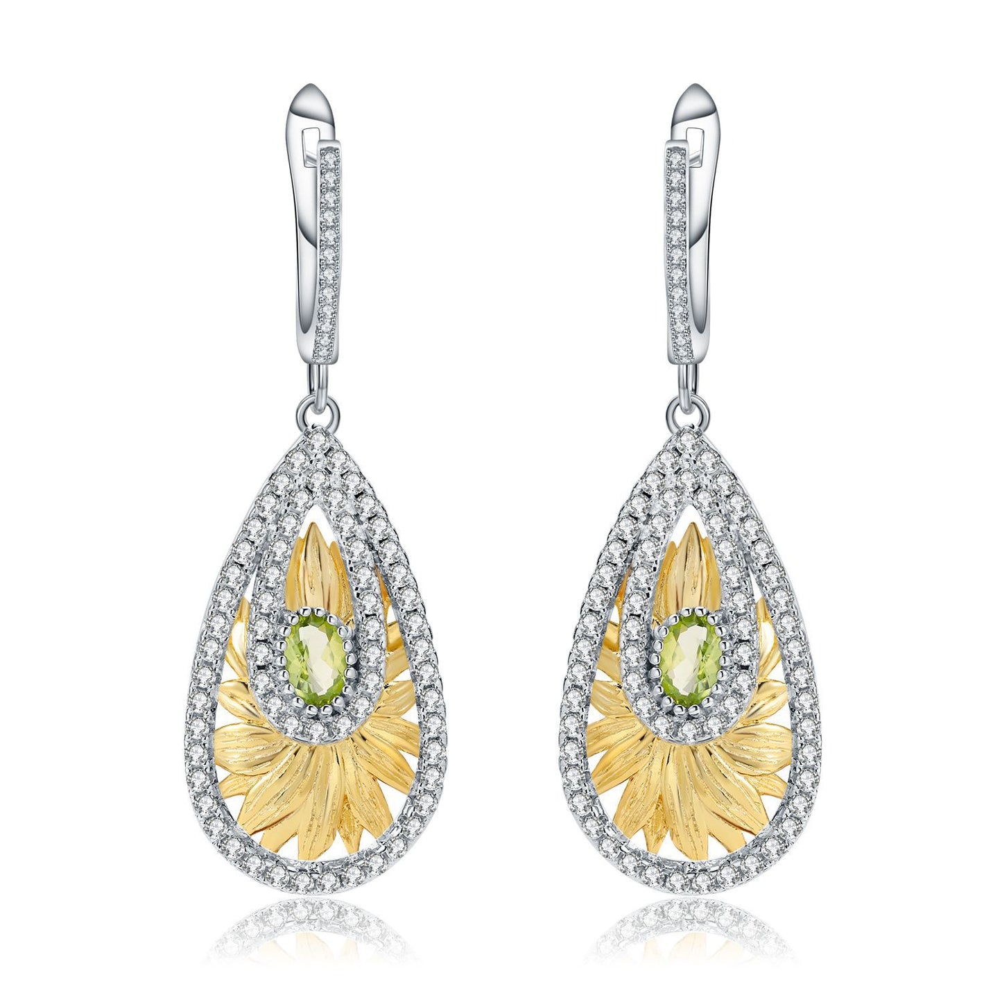 Italian Craft Jewelry Designer Earrings Natural Style Design925Silver Natural Olive Gemstone Earrings