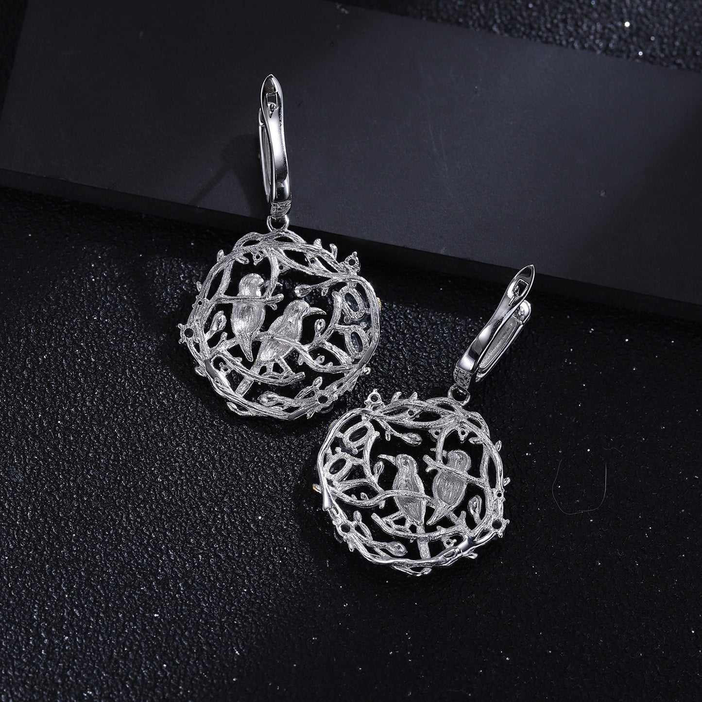 Designer Style High-End Personality Earrings Natural Style Little Bird Design925Silver Natural Gemstone Earrings
