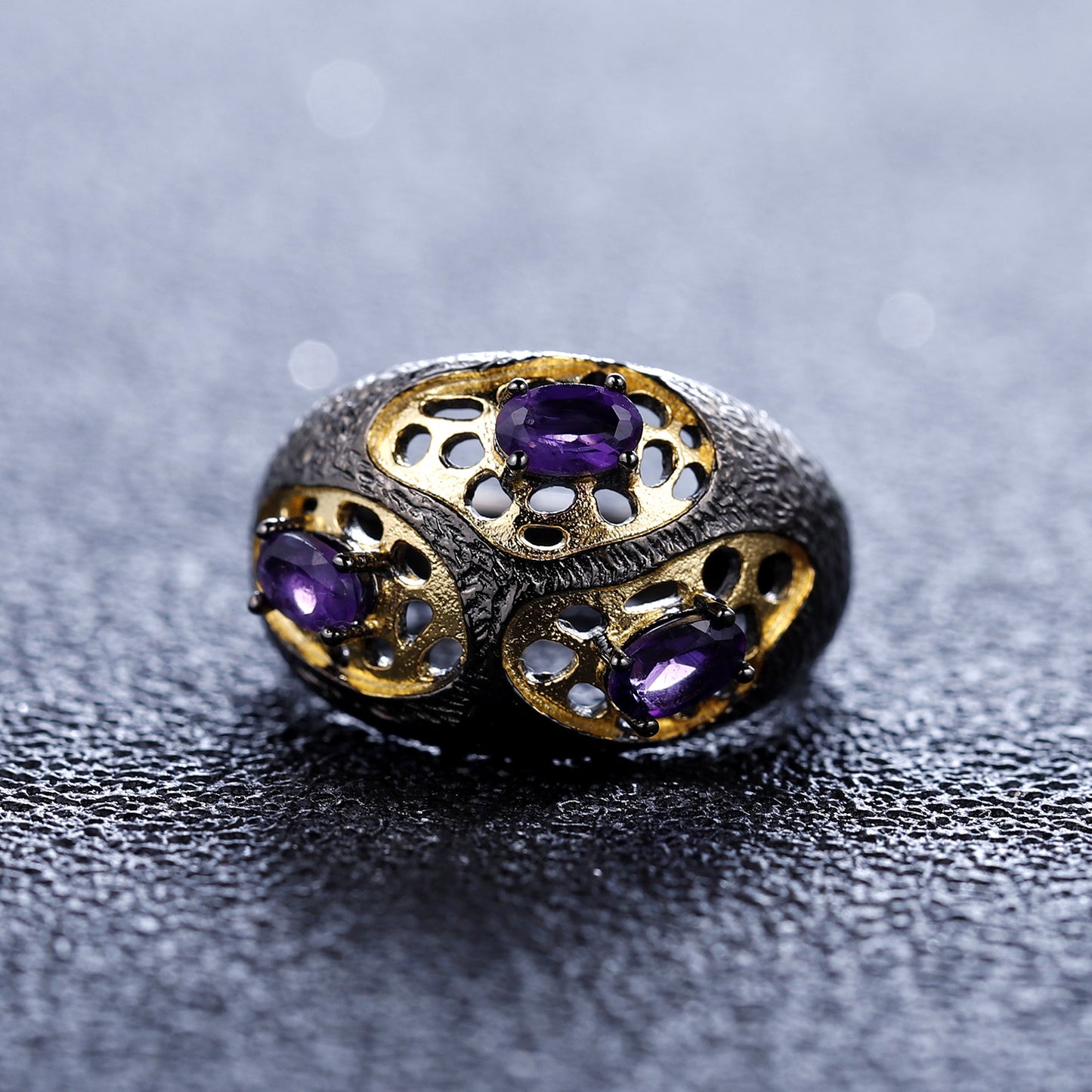 Italian Craft Designer Ring Retro Style High-end Design s925Silver Natural Amethyst Ring