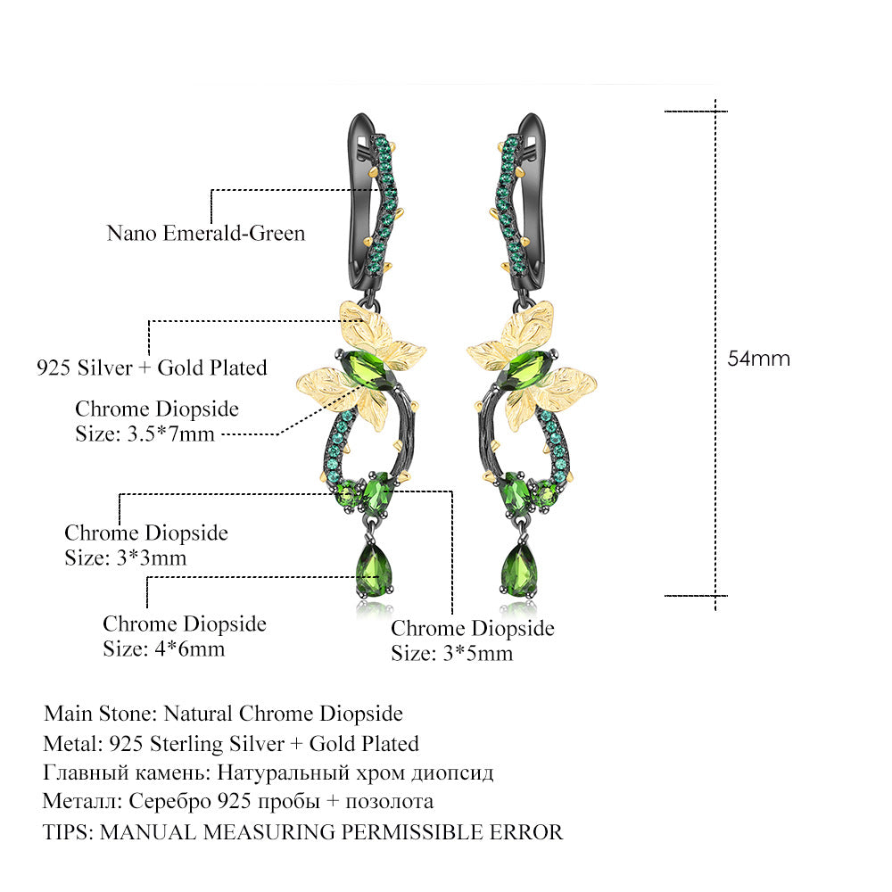 Secret Garden Designer Butterfly Earrings Natural Wind s925Silver Natural Gemstone Diopside Earrings Drop Earrings