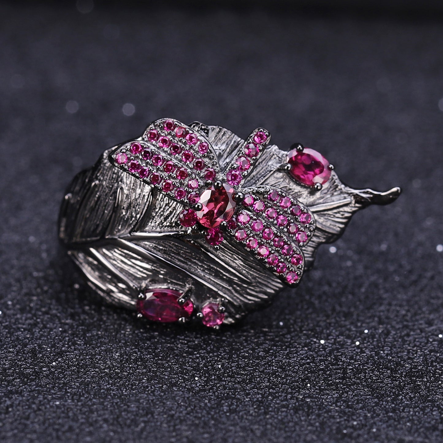 Autumn Leaf Dragonfly Designer High-End Jewelry Set 925Silver Natural Gemstone Ring Earrings Pendant