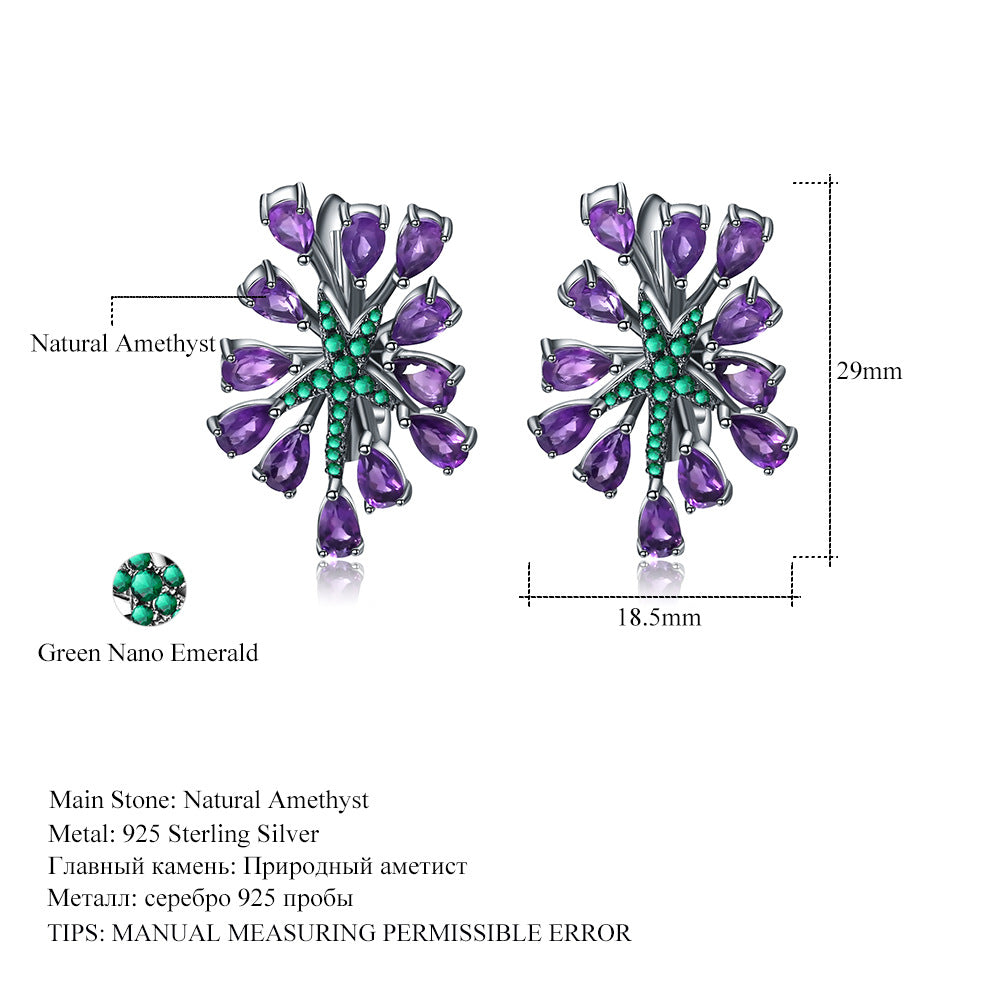 Designer Natural Amethyst Earrings Starry Sky Brilliance High-end Banquet Jewelry925Silver Earrings and Ear Studs