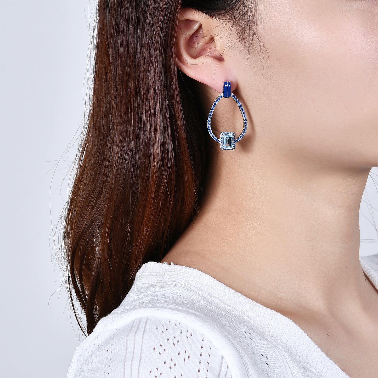 French Romantic Retro Style Designer Earrings s925Silver Inlaid Natural Gemstone Topaz Stud Earrings