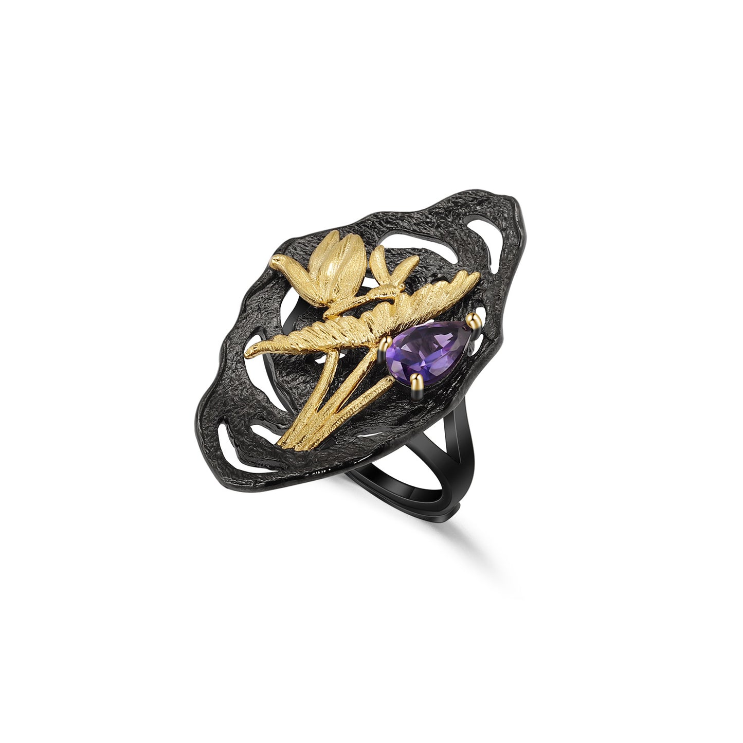 Designer Vintage Style Adjustable Ring with Italian Craftsmanship and High-end Feel925Silver Natural Amethyst Ring