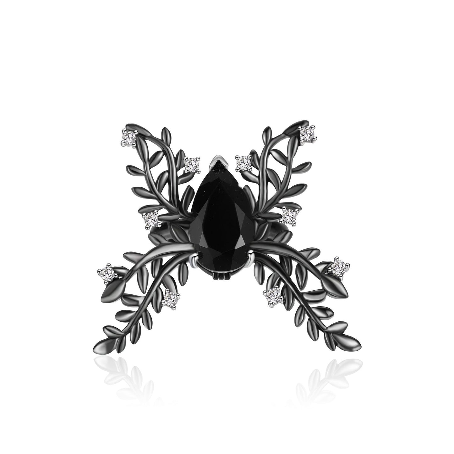 Unique Textured Ring Black Zircon Agate Hand Jewelry Niche Design Sense S925sterling silver female butterfly ring