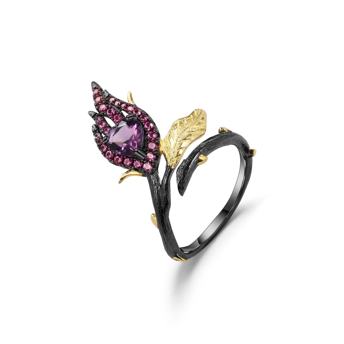 Designer High-End Floral Adjustable Ring Natural Style Design s925Silver Natural Yellow Crystal Ring