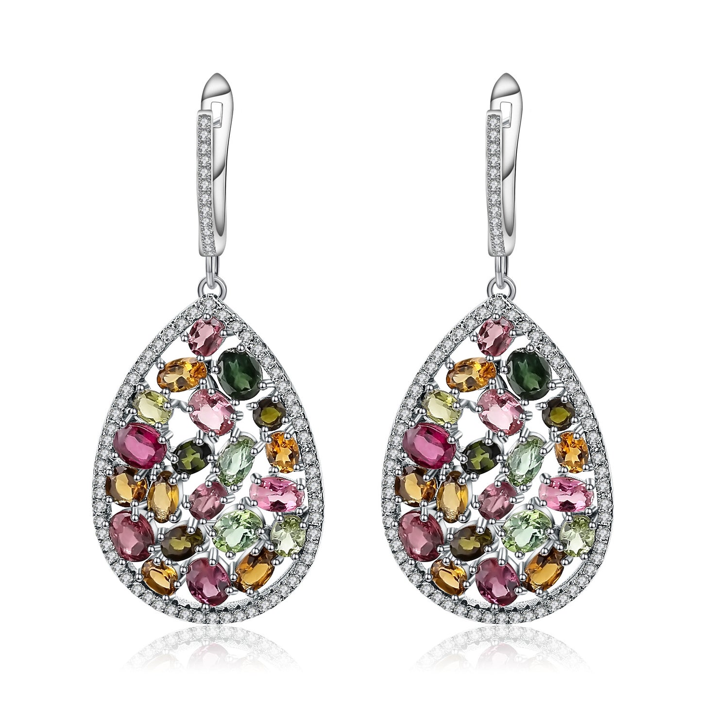 Jewelry Tourmaline s925Silver Earrings Retro Personality Colorful Gemstone Natural Crystal Earrings Jewelry