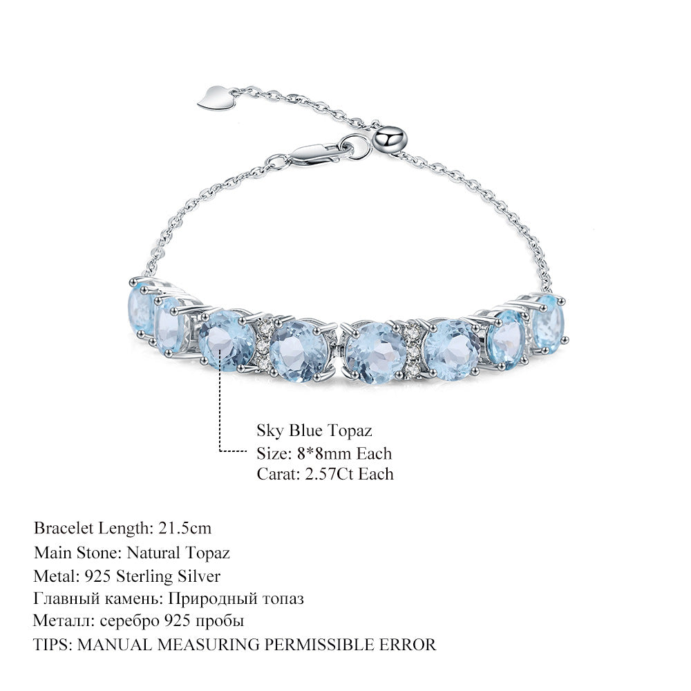 Fashion Topaz Natural Stone Bracelet for Women Style Princess Temperament925Silver Inlaid Natural Gemstone Bracelet