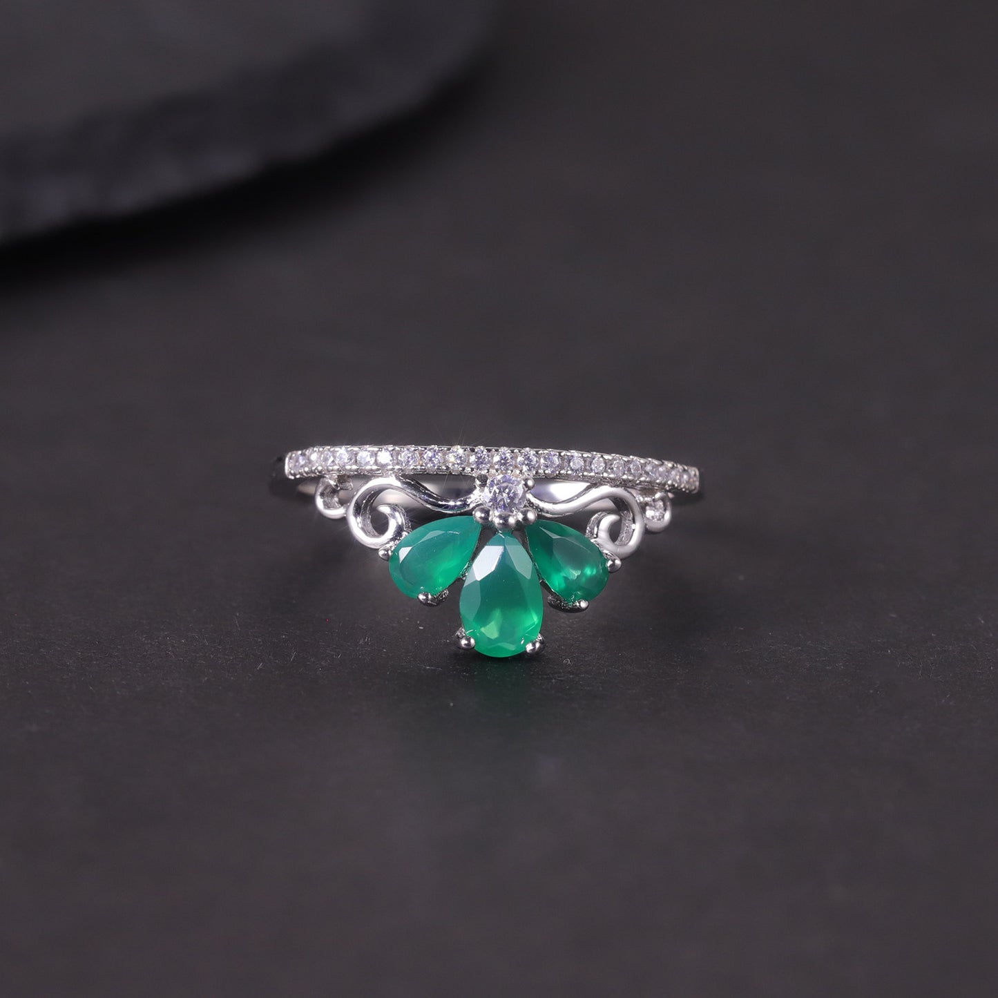 Sweet Crown Natural Topaz Ring s925Sterling Silver Inlaid Garnet Diopside Crown Ring Elegant
